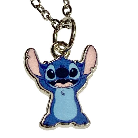 Vintage Disney Lilo & Stitch Charm Necklace 18" Signed Aulani Ohana Blue Alien - Picture 1 of 7